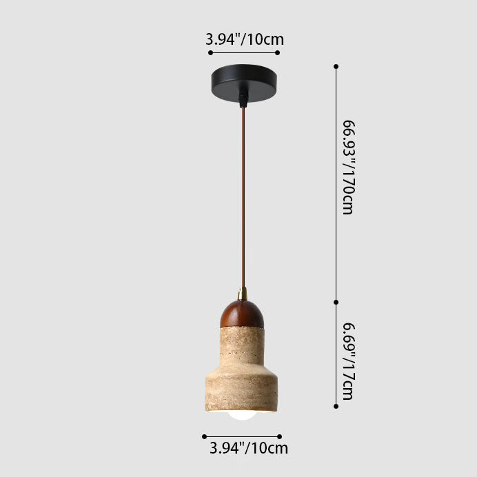 Nordic Modern Minimalist Semi-Circular Plate Yellow Travertine Solid Wood Glass 1-Light Pendant Light