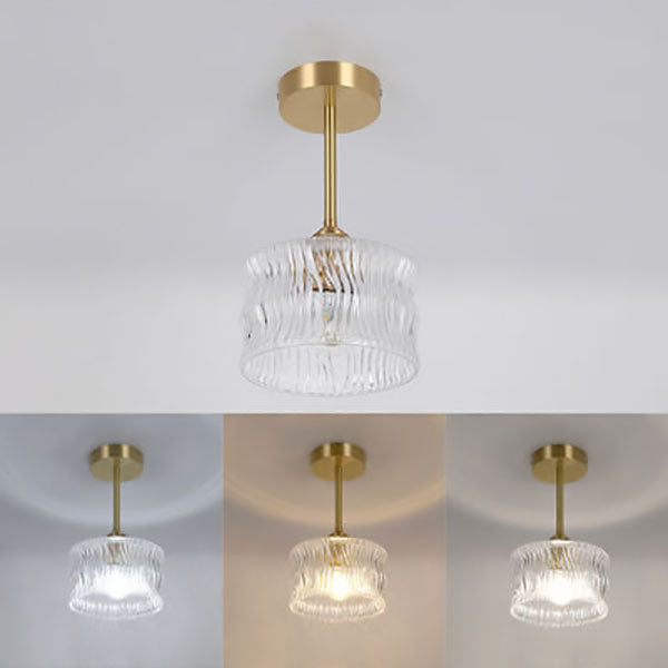 Modern Luxury Brass Glass Flower-Shaped 1-Light Semi-Flush Mount Ceiling Light