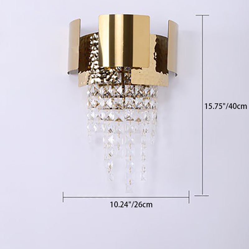 Applique Murale Moderne en Acier Inoxydable Doré de Luxe avec Pampilles en Cristal et 2 Lumières pour Salon 