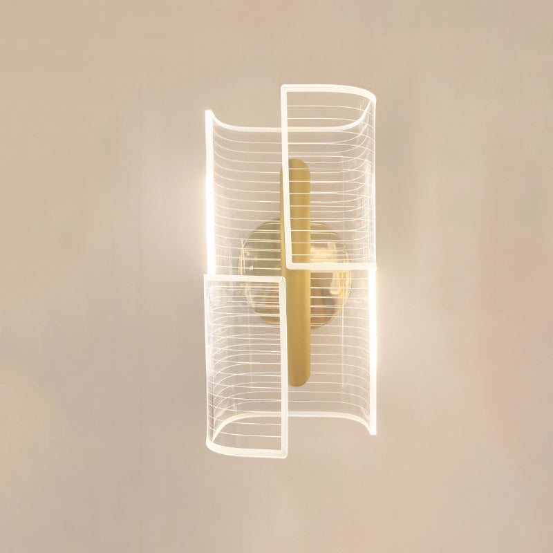Lámpara de aplique de pared LED de lujo moderno de hierro acrílico con columna esqueletonizada y línea de rombos para pasillo 