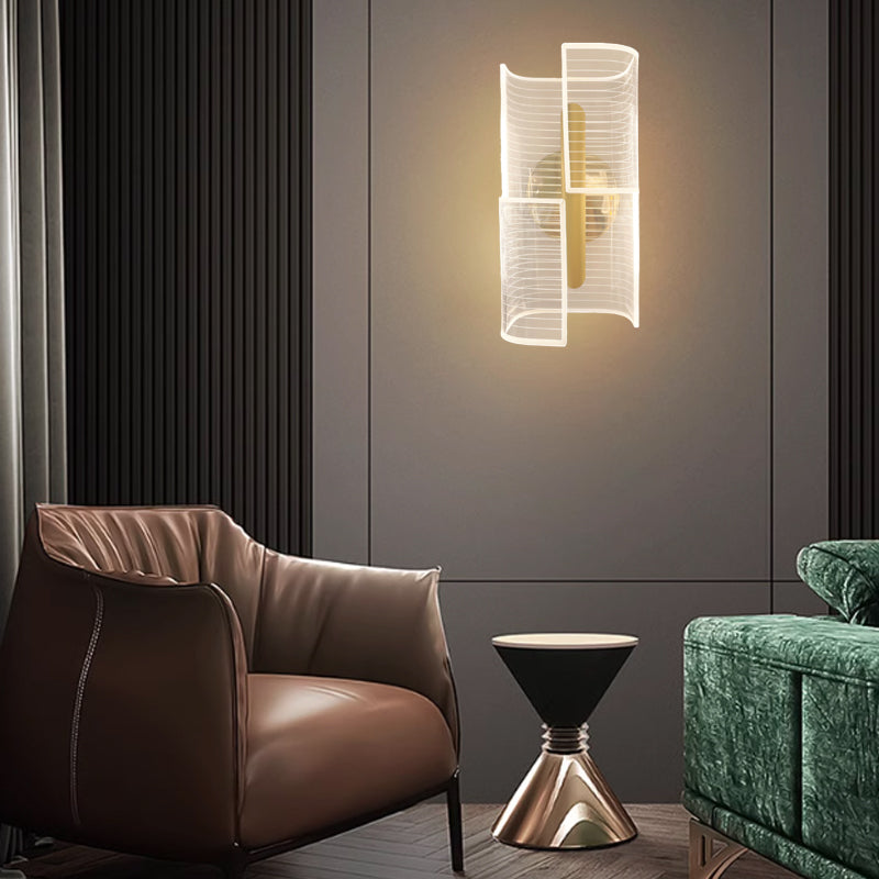 Lámpara de aplique de pared LED de lujo moderno de hierro acrílico con columna esqueletonizada y línea de rombos para pasillo 