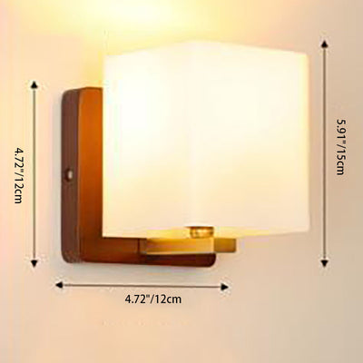 Modern Transitional Antler Square Cylinder Wood Glass 1-Light Wall Sconce Lamp For Living Room