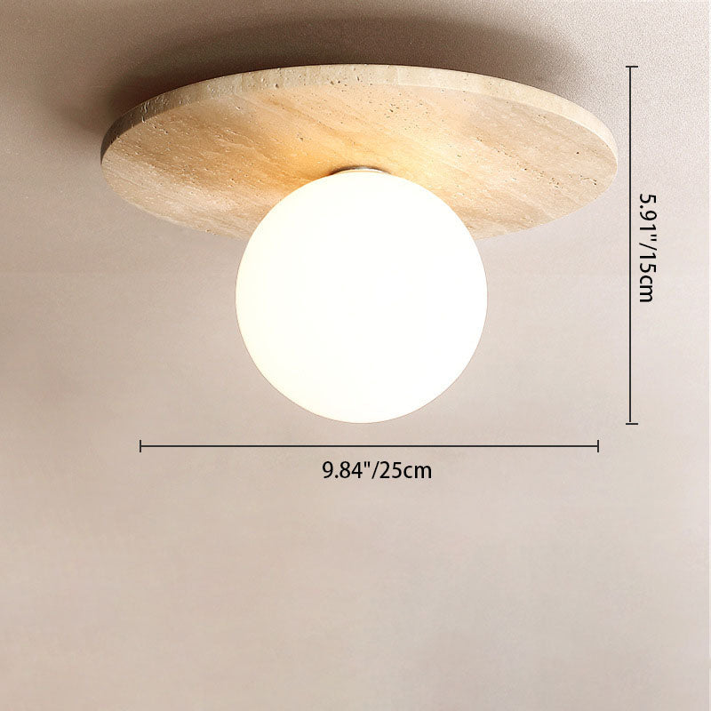 Modern Minimalist Cylinder Oval Dish Yellow Travertine 1-Light Semi-Flush Mount Ceiling Light For Living Room