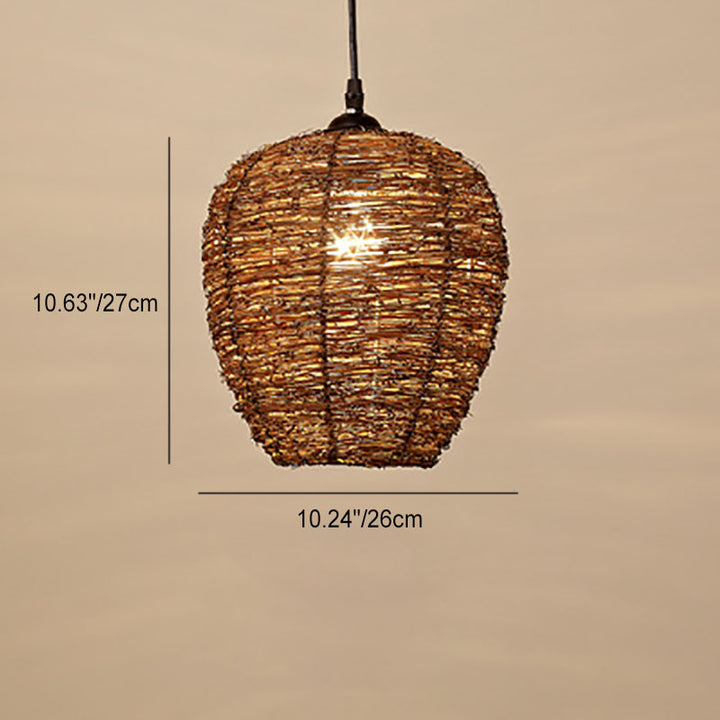 Suspension Luminaire à 1 Lumière en Rotin Rétro Tressé en Dôme 