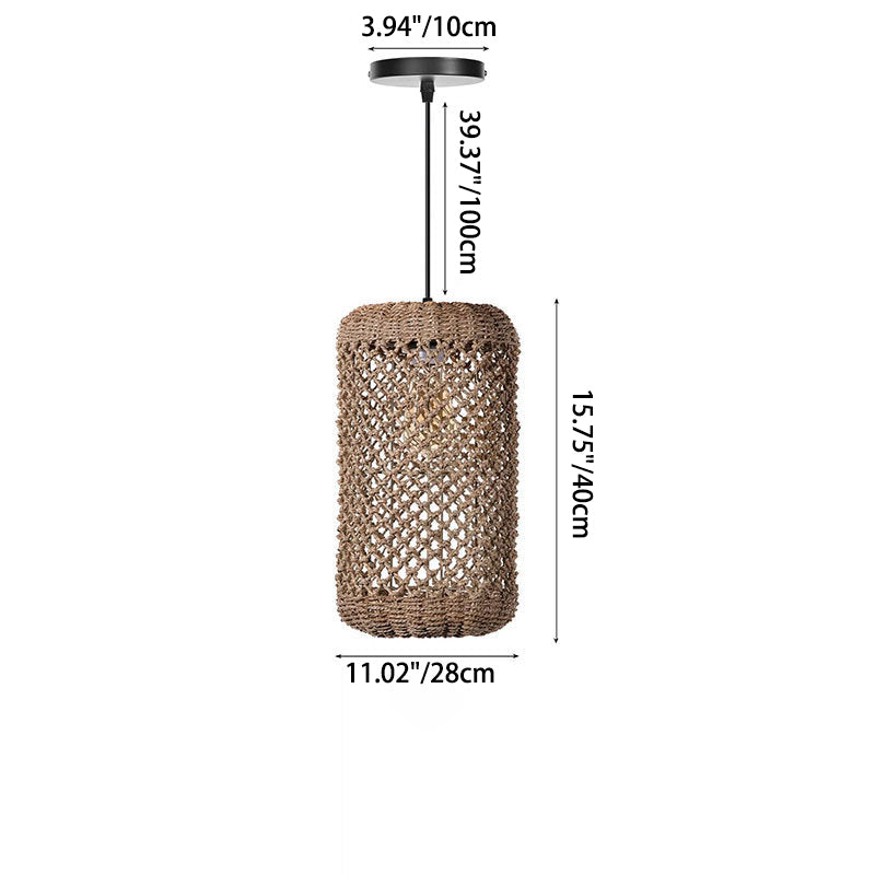 Traditionelle rustikale Rattan Weben Openwork Cage 1-Licht Pendelleuchte für Esszimmer 