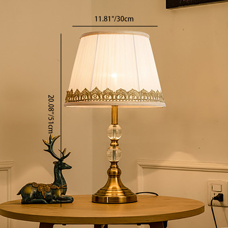 Moderne Luxus Runde Trapez Eisen Kristall Stoff 1-Licht Tisch Lampe Für Schlafzimmer 