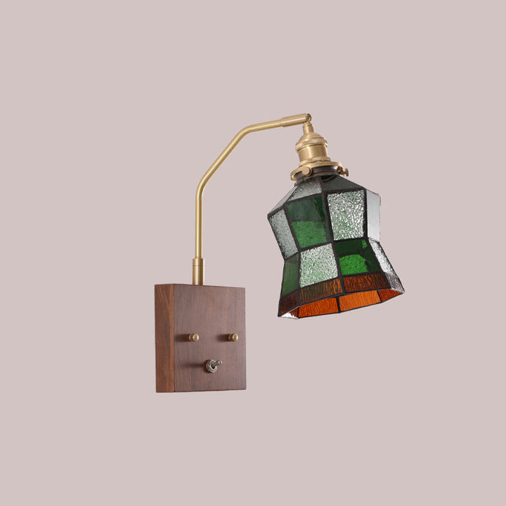 Zeitgenössische Retro Quadrat Kegel Alle Kupfer Holz Glas 1-Licht Wand Leuchte Lampe Für Wohnzimmer 