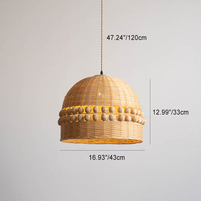 Traditionelle rustikale geflochtene Korb-Bambus-Pendelleuchte mit 1 Licht für Esszimmer 