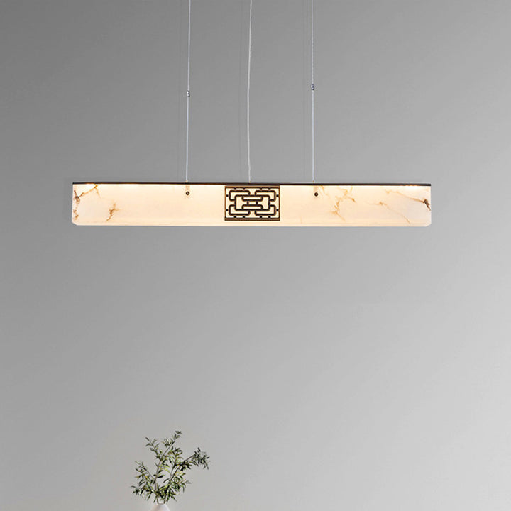 Lámpara colgante de isla LED de mármol de cobre rectangular chino tradicional para comedor 