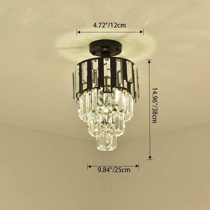 Luz de Techo Semi-Empotrada de 1 Luz de Cristal de Hierro Cilíndrico Moderno de Lujo para Pasillo 