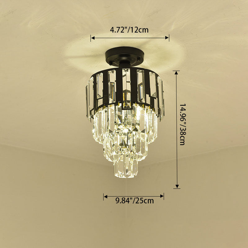 Modern Luxury Cylinder Iron Crystal 1-Light Semi-Flush Mount Ceiling Light For Hallway