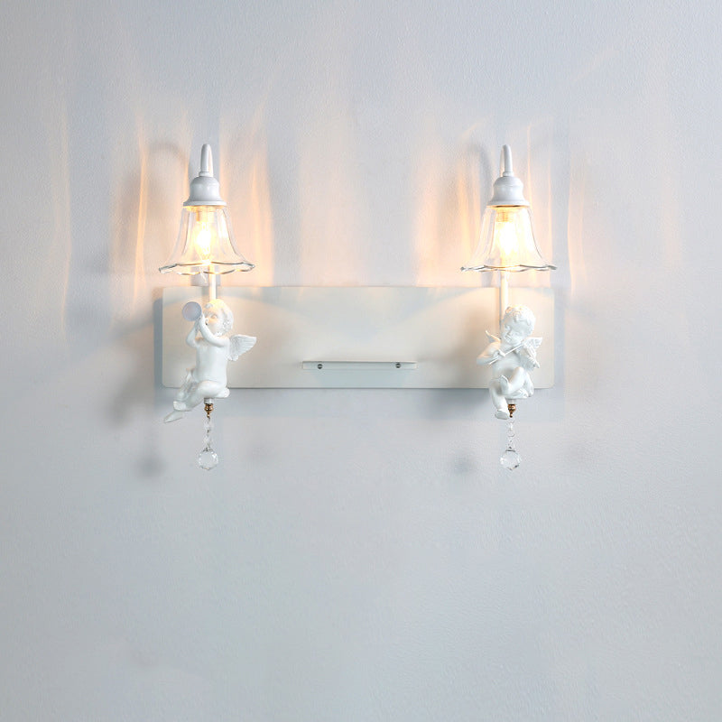Zeitgenössische kreative Engel Blütenblatt Harz Glas 1/2 Licht Wandleuchte Lampe für Schlafzimmer 