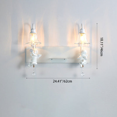 Zeitgenössische kreative Engel Blütenblatt Harz Glas 1/2 Licht Wandleuchte Lampe für Schlafzimmer 