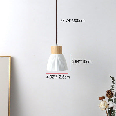 Japanese Harajuku Solid Wood Pleated Ceramic Round 1-Light Pendant Light