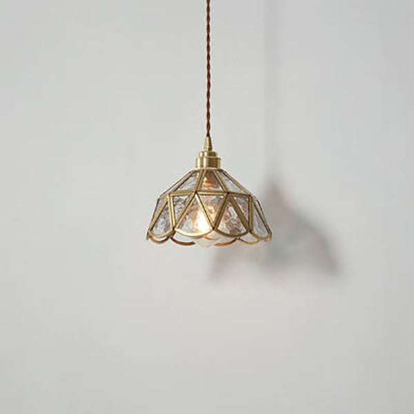Traditional Japanese Cone Geometric Glass Copper 1-Light Pendant Light