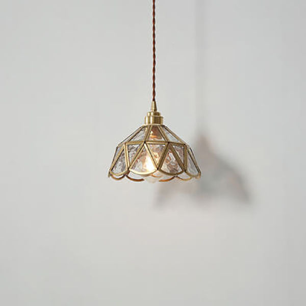 Japanese Vintage Cone Geometric Glass Copper 1-Light Pendant Light