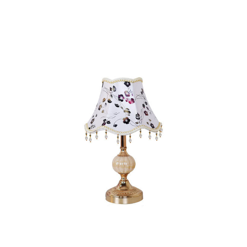 Traditional Vintage Fabric Floral Glass Hardware Plating 1-Light Table Lamp for Bedroom