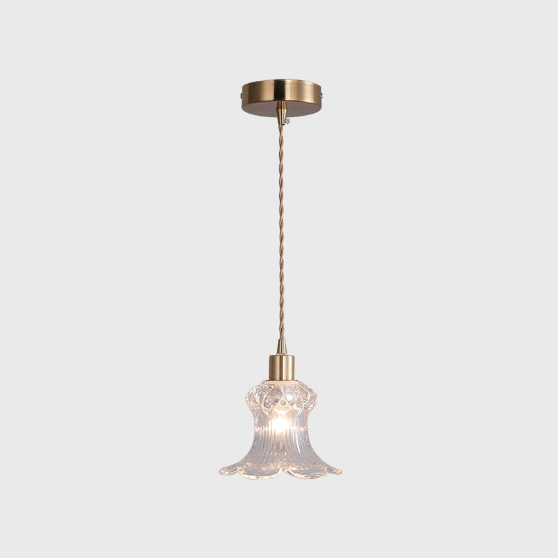Zeitgenössische Luxus Messing Blume Glas Schatten 1-Licht Pendelleuchte für Wohnzimmer 