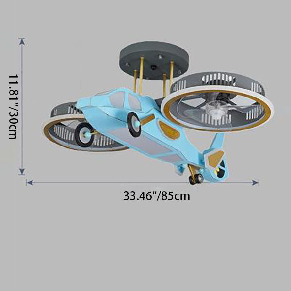 Ventilador de techo con luz LED de varillas contemporáneas creativas para niños, avión, para dormitorio 