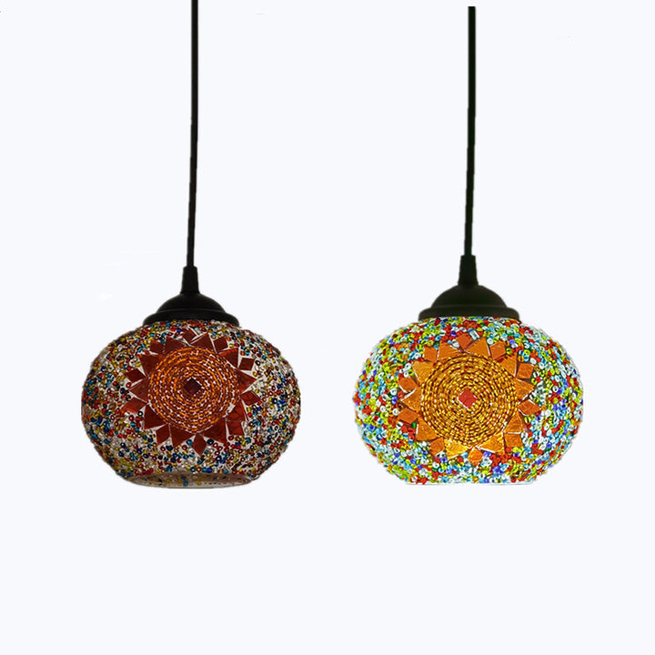Traditionelle ovale Tiffany-Pendelleuchte aus Buntglas mit 1 Licht für Wohnzimmer 