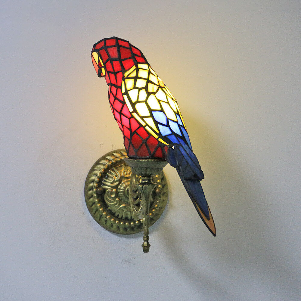 Applique murale à 1 lumière en verre teinté perroquet vintage Tiffany 