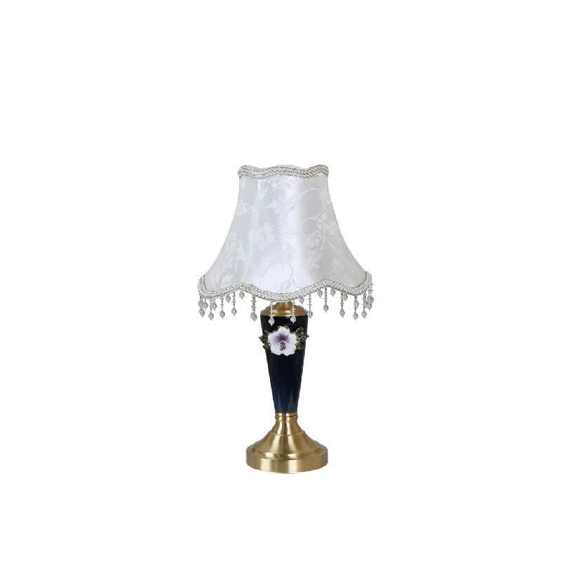 Vintage European Ceramic Floral Pleated Fabric 1-Light Table Lamp