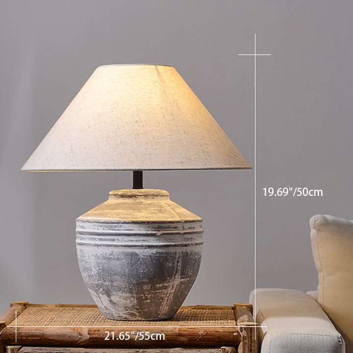 Modern Vintage Ceramic Jar Linen Fabric Handmade 1-Light Table Lamp For Living Room