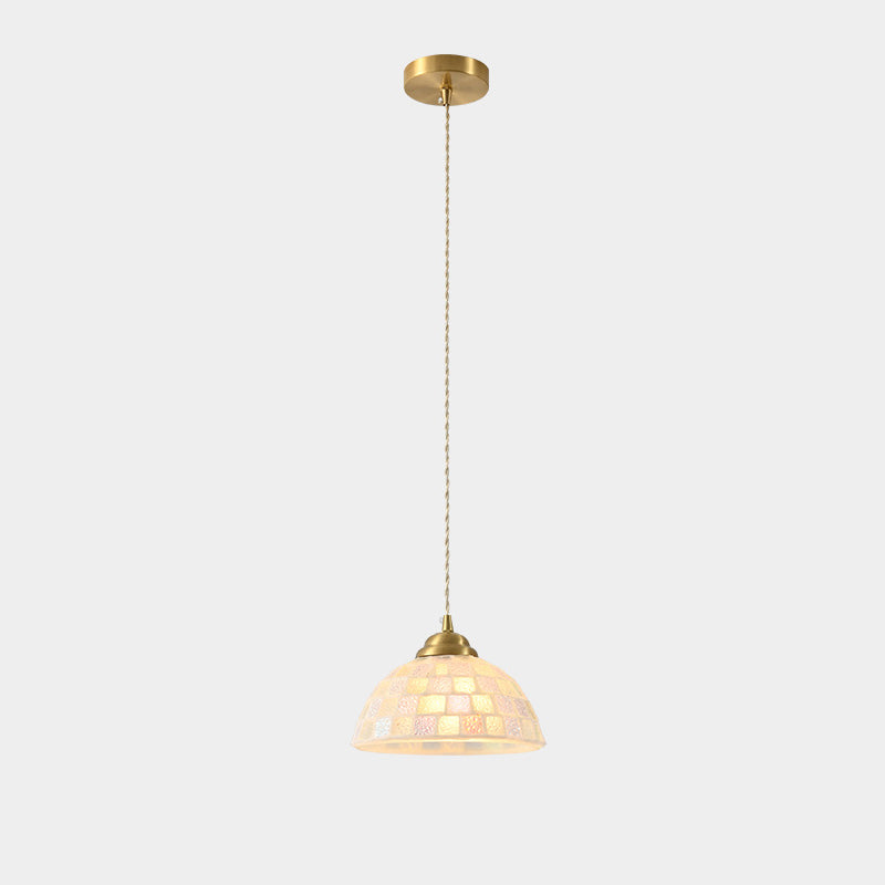 Lustre suspendu à 1 lumière avec design en coquille demi-ronde en vitrail de laiton traditionnel japonais pour chambre 