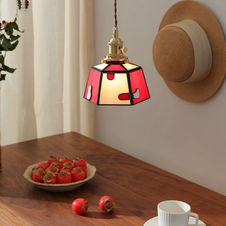Zeitgenössische Kreative Glas Messing Polygon 1-Licht Pendelleuchte für Esszimmer 