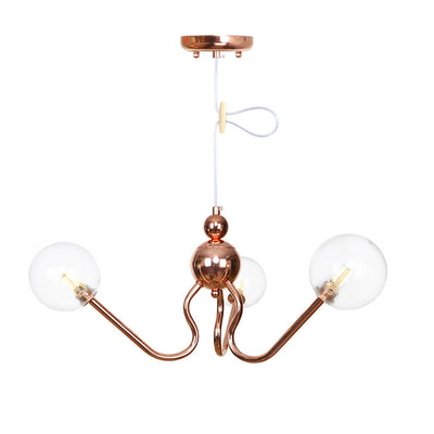 Zeitgenössischer Luxus-Kronleuchter mit Eisenrahmen und rundem Glasschirm, 3 Lichter, für Wohnzimmer 