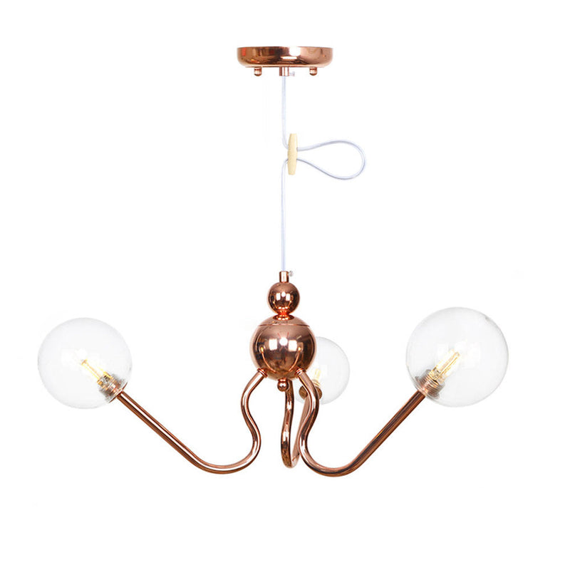 Zeitgenössischer Luxus-Kronleuchter mit Eisenrahmen und rundem Glasschirm, 3 Lichter, für Wohnzimmer 