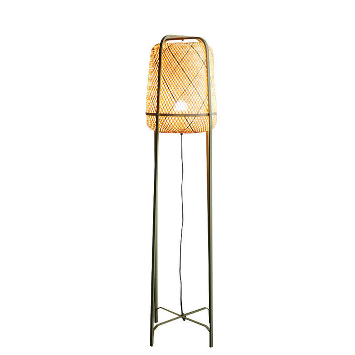 Lampe de sol traditionnelle japonaise cylindrique en bambou tissé à la main 1 lumière pour chambre 