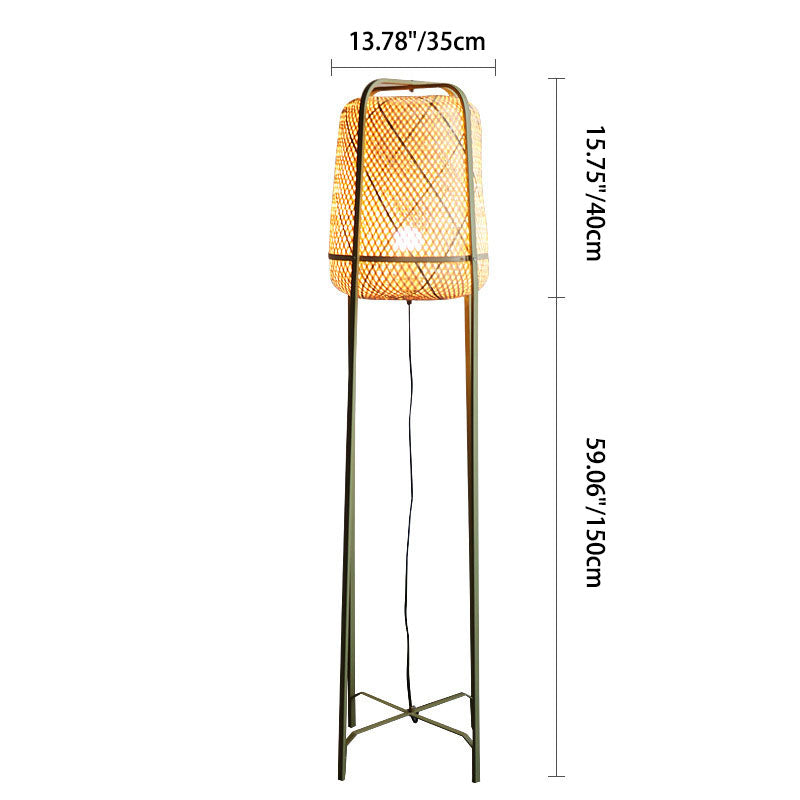 Lampe de sol traditionnelle japonaise cylindrique en bambou tissé à la main 1 lumière pour chambre 