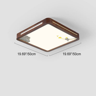 Modern Chinese Walnut Geometry Shape Acrylic LED Flush Mount Ceiling Light