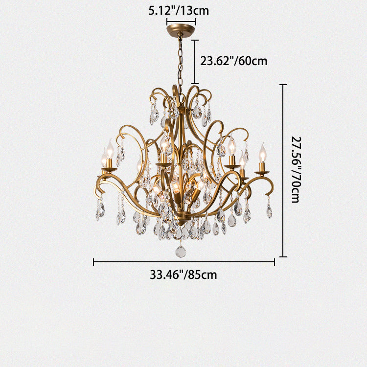 Chandelier traditionnel français avec cadre rond en cristal et fer, 5/9/12 lumières pour salon 