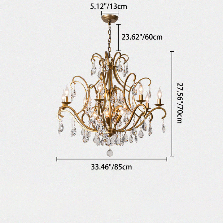Chandelier traditionnel français avec cadre rond en cristal et fer, 5/9/12 lumières pour salon 