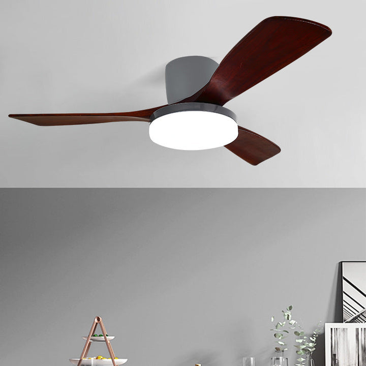Zeitgenössischer skandinavischer Kupfer-Holz-Acryl-Ventilator LED-Halbeinbau-Deckenventilator für Wohnzimmer