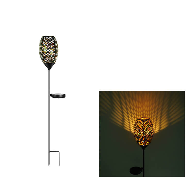 ضوء LED خارجي شمسي حديدي مجوف هندسي لإضاءة الفناء والعشب 
