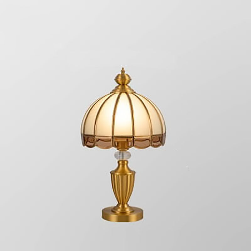Chinese Vintage Brass Water Pattern Glass Dome 1-Light Table Lamp