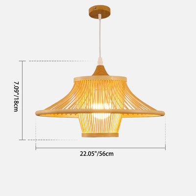 Suspension Luminaire Cylindre Rond en Bambou Japonais Traditionnel à 1 Lumière pour Chambre 