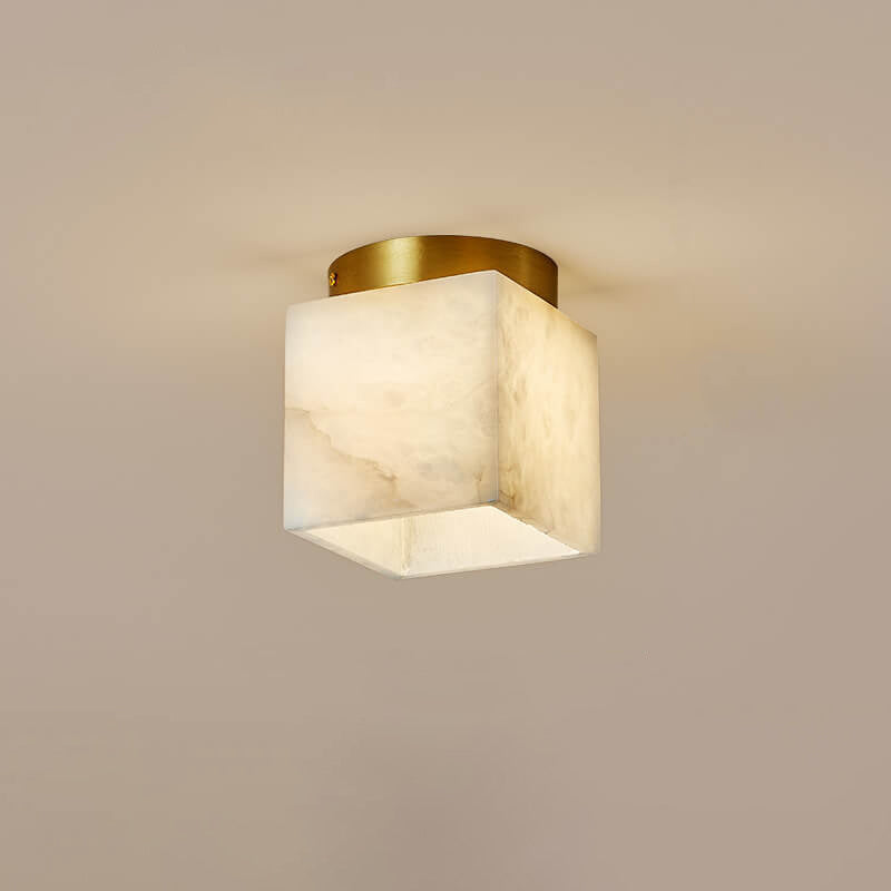 Modern Light Luxury Marble Round Ball Square Copper 1-Light Semi-Flush Mount Ceiling Light