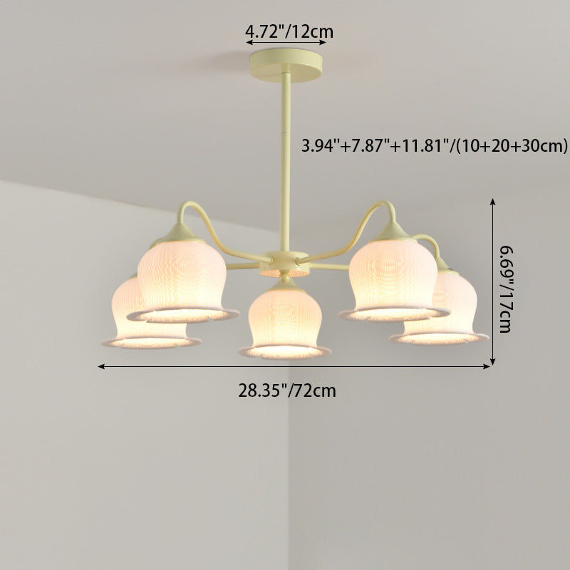 Moderner Art-Deco-Kronleuchter mit Eisenrahmen und PLA-Glocken-Orchideen-Blumenschirm, 3/5/6 Lichter, für Wohnzimmer 