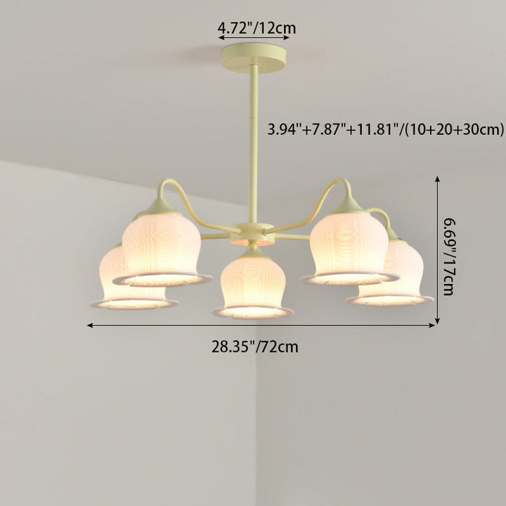 Moderner Art-Deco-Kronleuchter mit Eisenrahmen und PLA-Glocken-Orchideen-Blumenschirm, 3/5/6 Lichter, für Wohnzimmer 