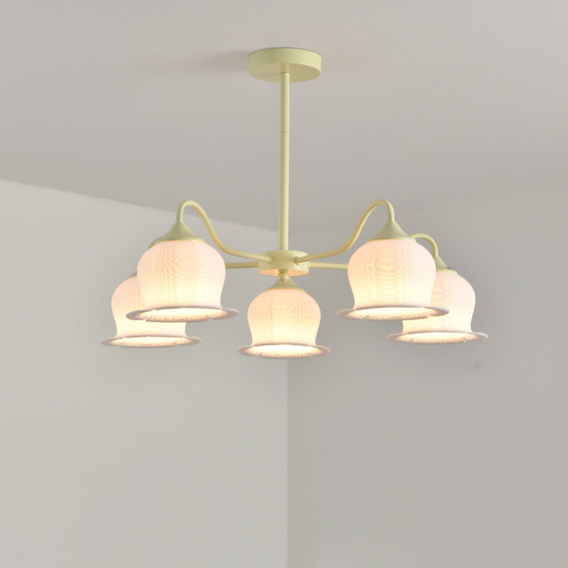Moderner Art-Deco-Kronleuchter mit Eisenrahmen und PLA-Glocken-Orchideen-Blumenschirm, 3/5/6 Lichter, für Wohnzimmer 