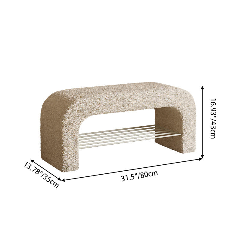 Banc de rangement moderne minimaliste en agneau rectangulaire long en cuir PU avec fer, 1 étagère pour les entrées 