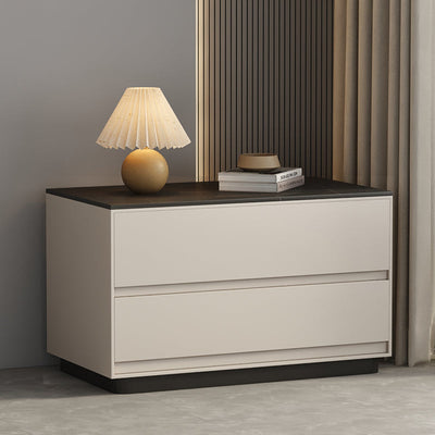 Table de nuit moderne minimaliste rectangulaire en bois massif avec dalle de pierre à 2 tiroirs pour chambre 