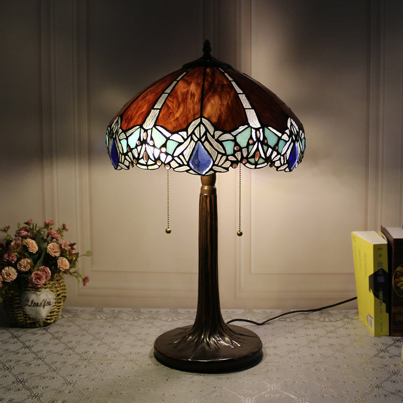 Lampe de Table Traditionnelle Rustique Ronde en Résine et Verre à 2 Lumières pour Chambre 