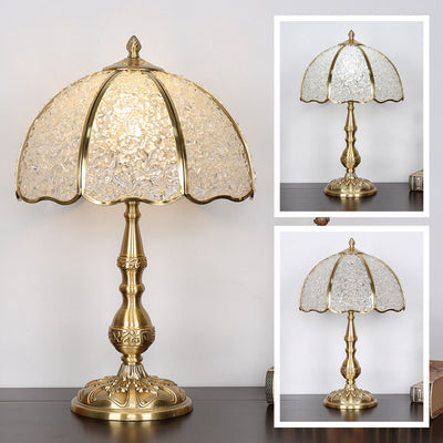 Modern Luxury Umbrella Half Circle Full Copper Crystal 1-Light Table Lamp For Bedroom