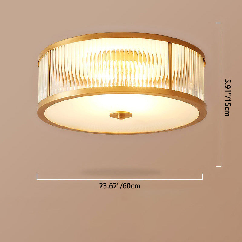 Traditional European Round Copper Glass 3/4/6 Light Flush Mount Ceiling Light For Living Room