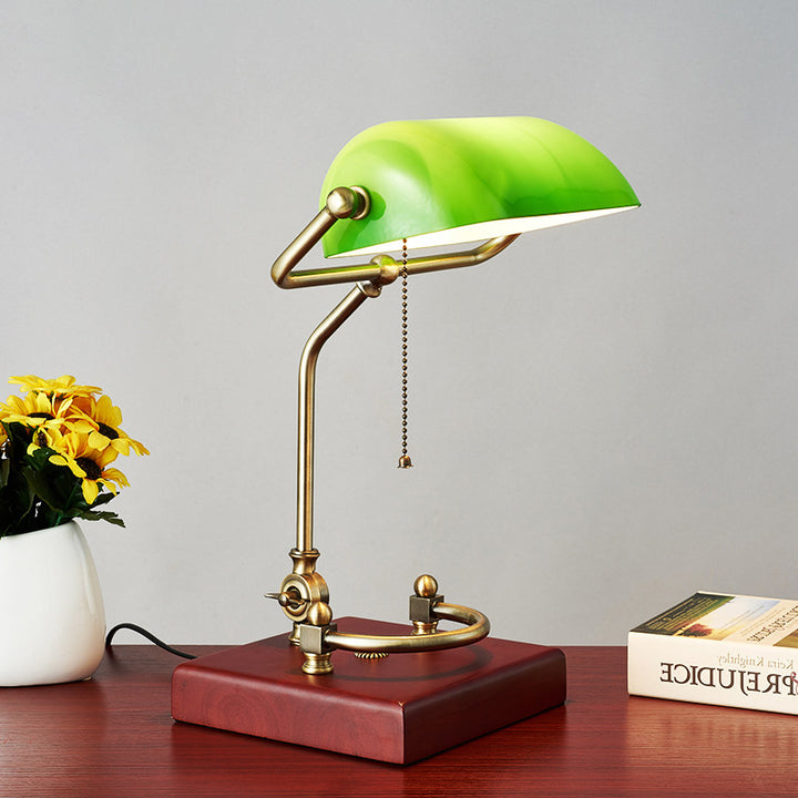 Lámpara de mesa de 1 luz con base de madera maciza y vidrio curvado vintage tradicional para estudio 